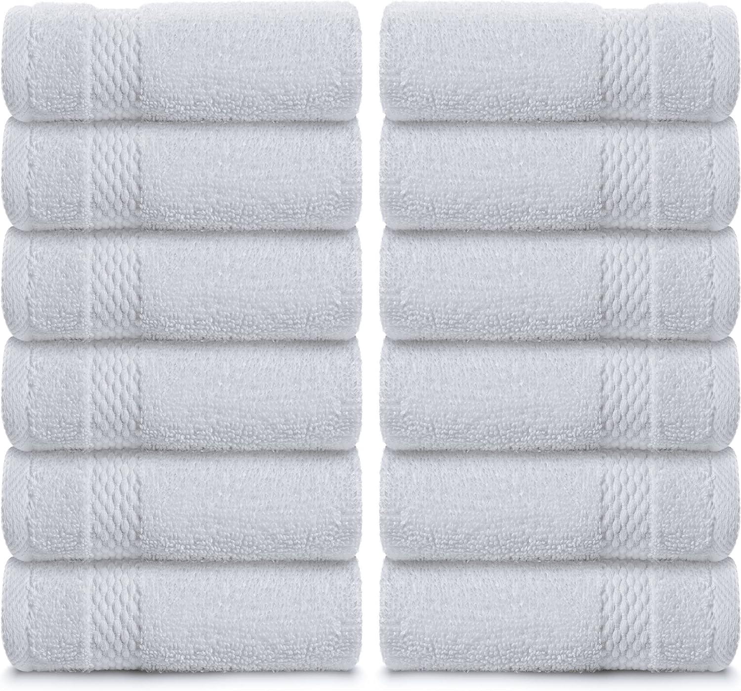 White Classic Luxury Cotton Washcloths - Large Hotel Spa Bathroom Face  Towel | 12 Pack | Beige