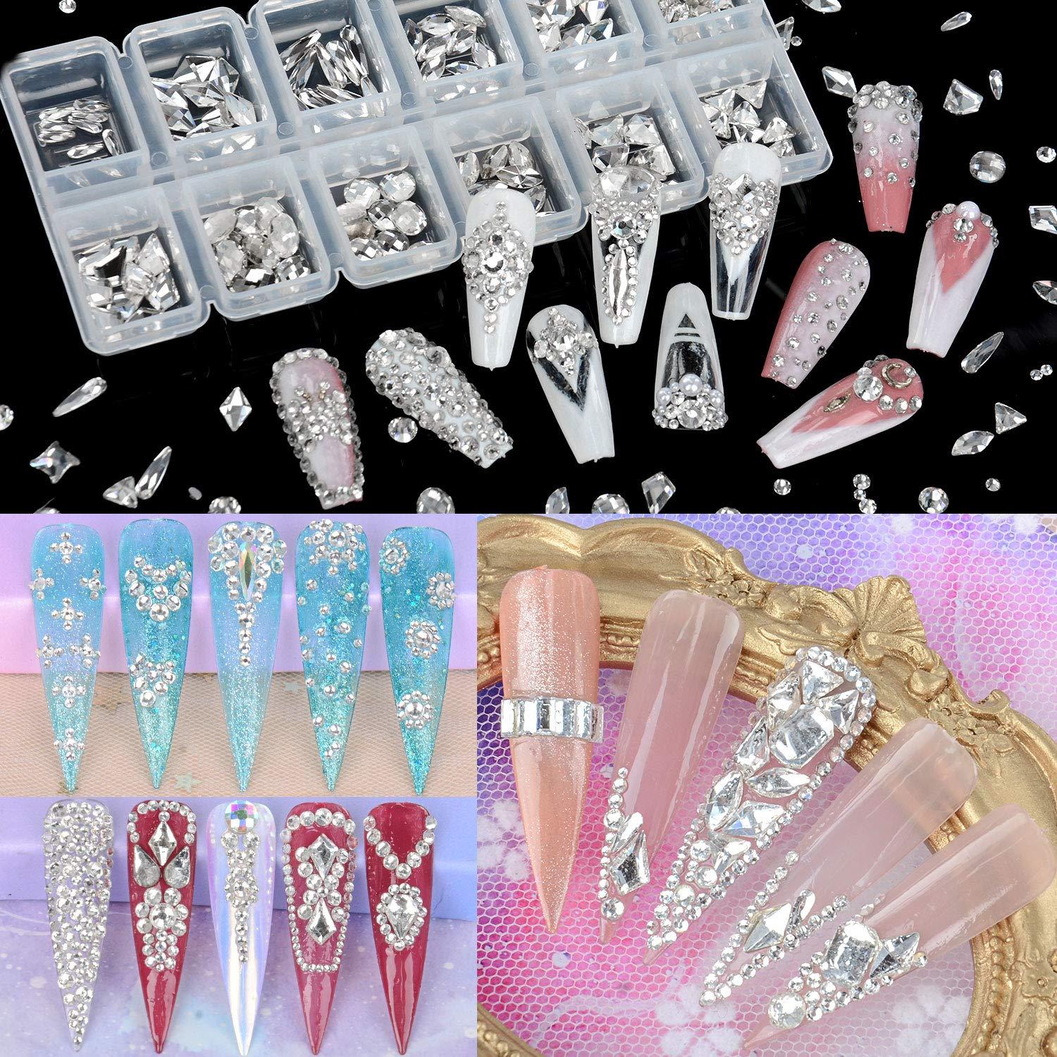 Rhinestones for Nails, Manicure Kit with Nail Rhinestone Glue Gel, 2-6mm  Flatback Glass Crystal AB + Clear Gemstones and Colorful Resin Beads, Gem  Glue for Nails (UV/LED Needed) with Dotting Tools -
