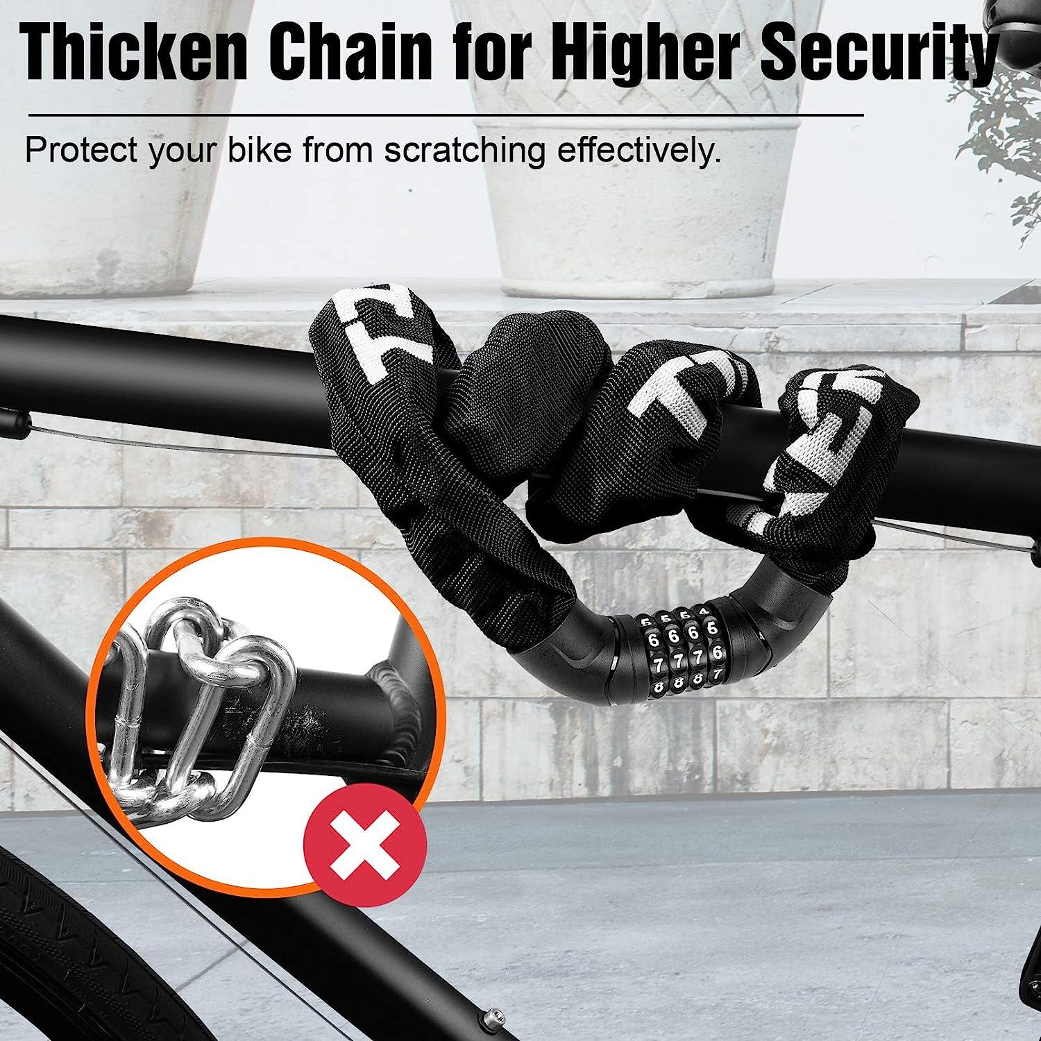 Titanker Bike Chain Lock, Security Anti-Theft Bike Lock Chain Resettable  Combination Bicycle Chain Lock 3 Feet Bike Locks for Bike, Motorcycle,  Bicycle, Door, Gate, Fence, Grill (6mm, 8mm Thick Chain) 8mm Combination