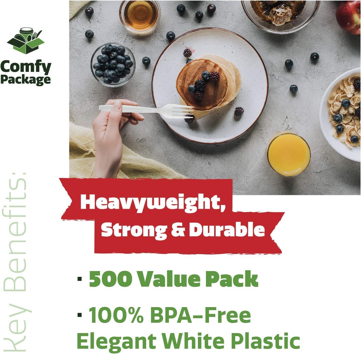 Comfy Package 500 Pack Extra Heavyweight Disposable White Plastic Knives
