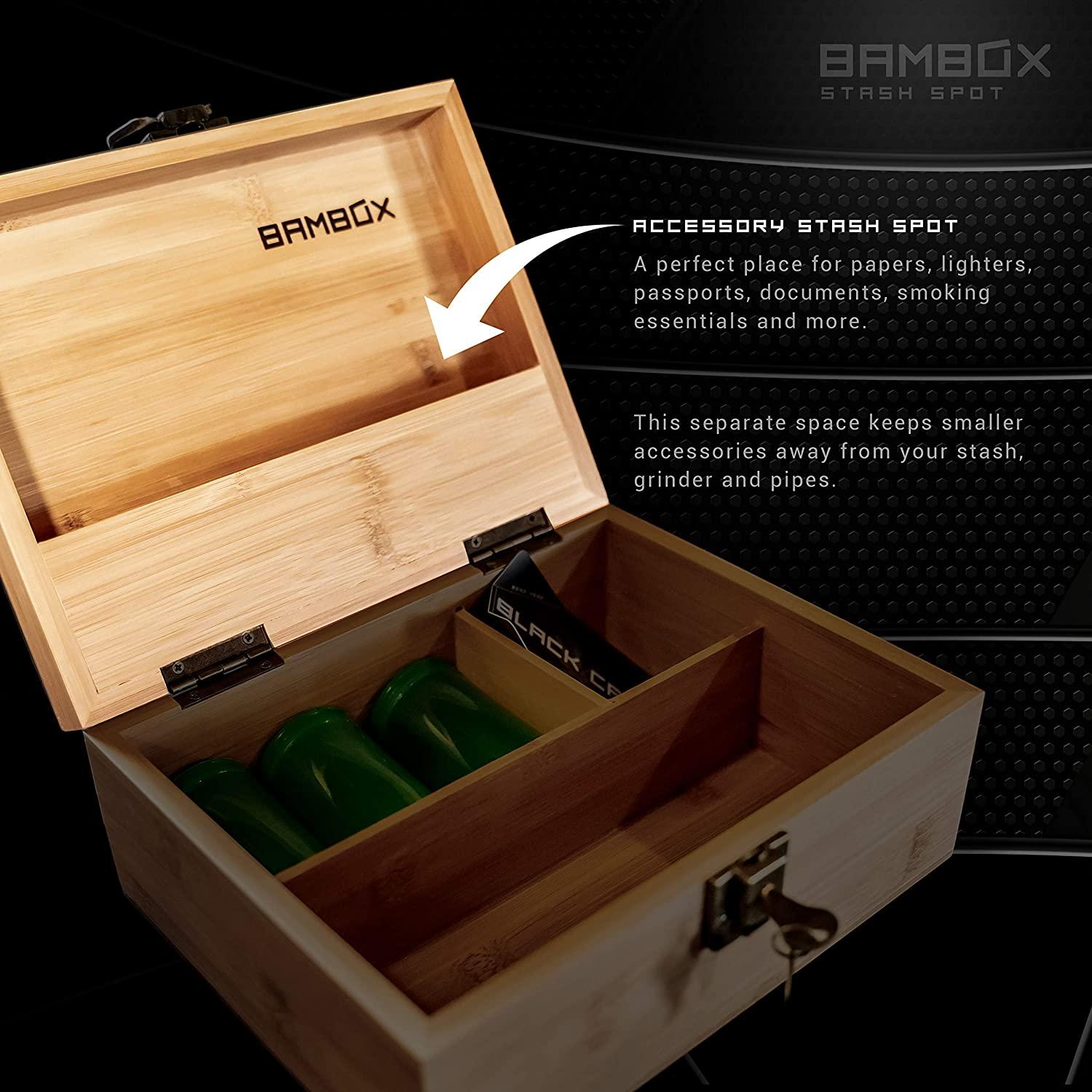 BAMBOX Stash Box with Rolling Tray, Smell Proof Containers, Wooden