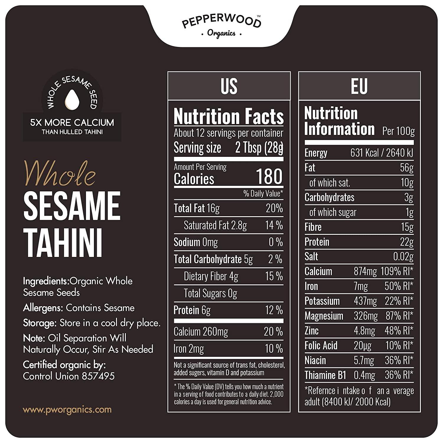 Organic Whole Sesame Tahini Paste Unhulled & StoneGround Silky