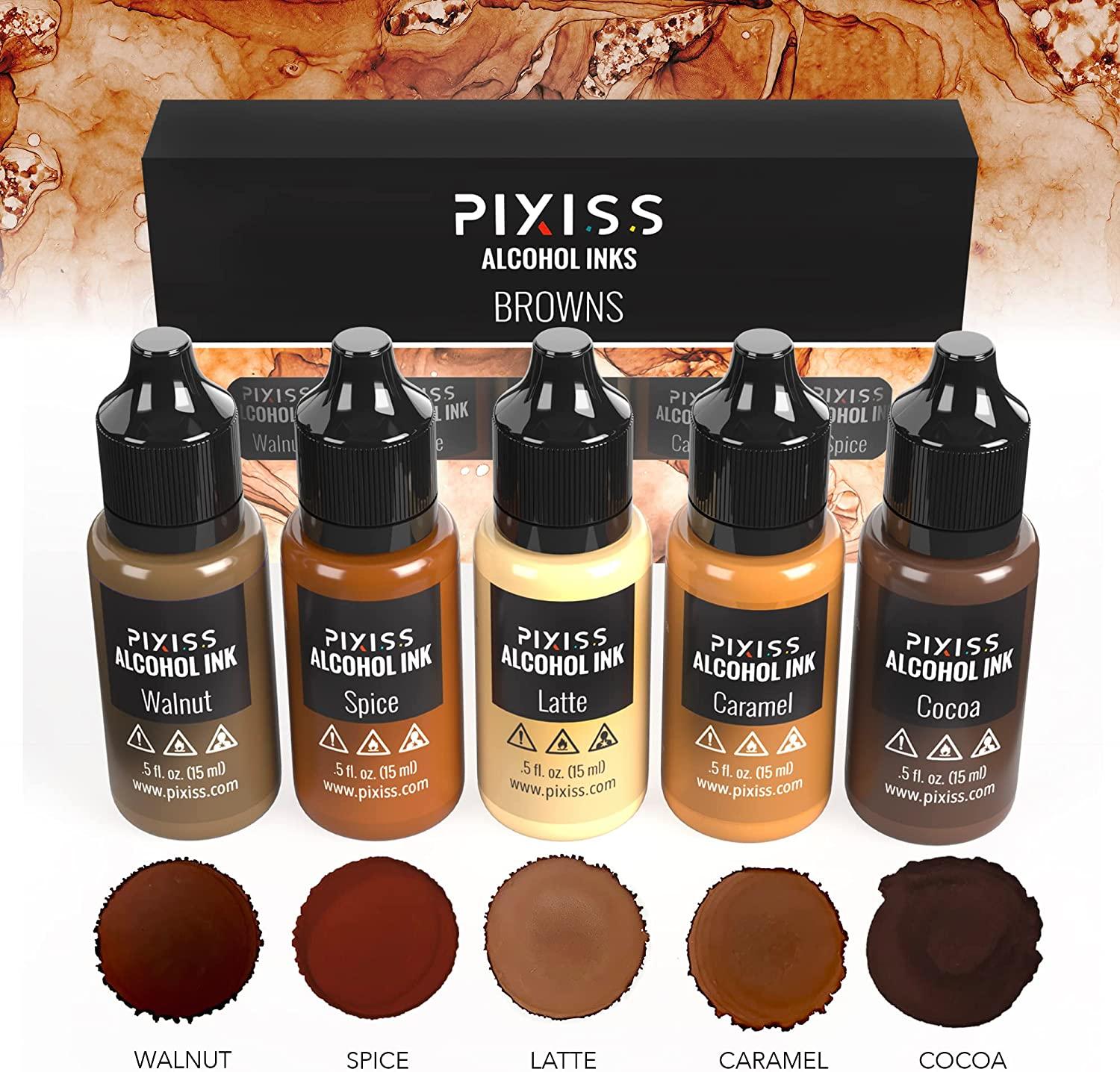 Pixiss Browns Alcohol Inks Set, 5 Highly Saturated Brown Alcohol Inks, for  Resin Petri Dishes, Alcohol Ink Paper, Tumblers, Coasters, Resin Dye