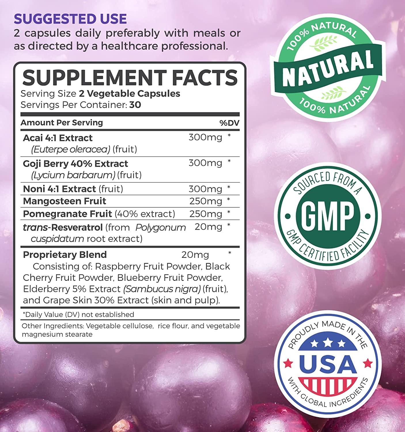 Super Antioxidant Supplement Acai Berry, Goji Berry, Pomegranate