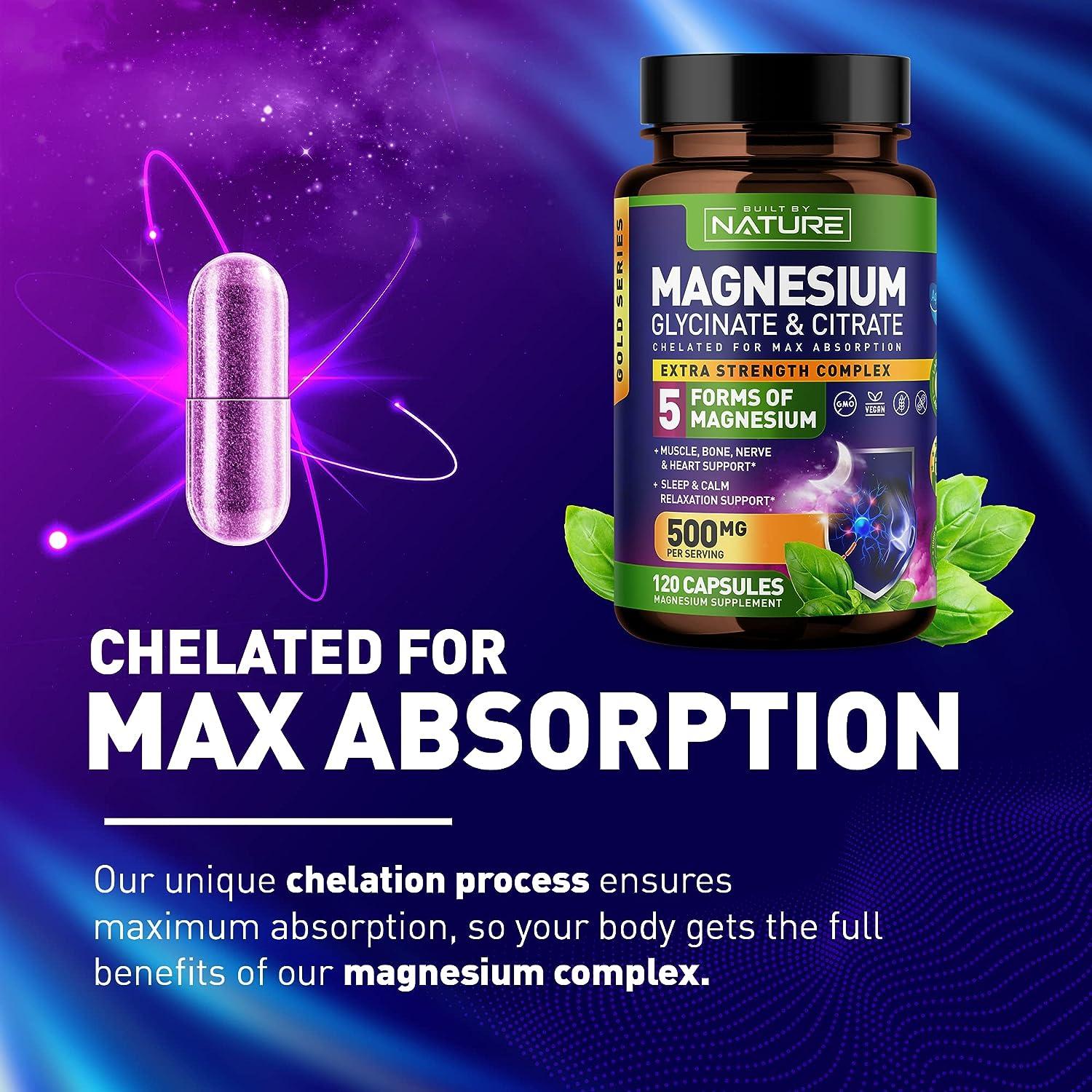 Magnesium Glycinate & Citrate Complex 500mg 5 Forms of Chelated