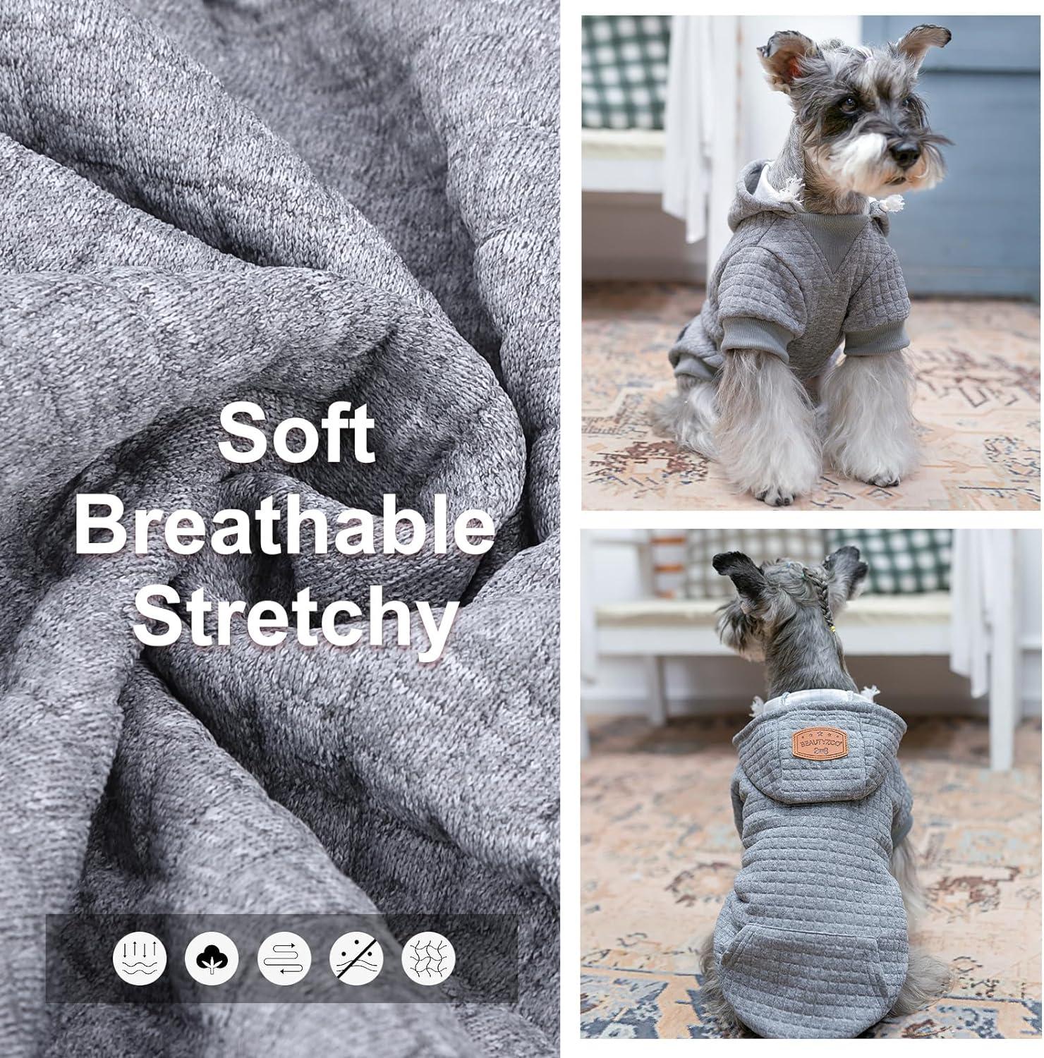 thumbnail image 2 of BEAUTYZOO Small Dog Hoodie Sweater - Waffle-Like Laminated Cotton Pet Coats With Hat And Leash Hole All Weather Coat For Puppy Doggie Chihuahua S Back 12 Chest 16 Neck 10 Grey 2 of 14