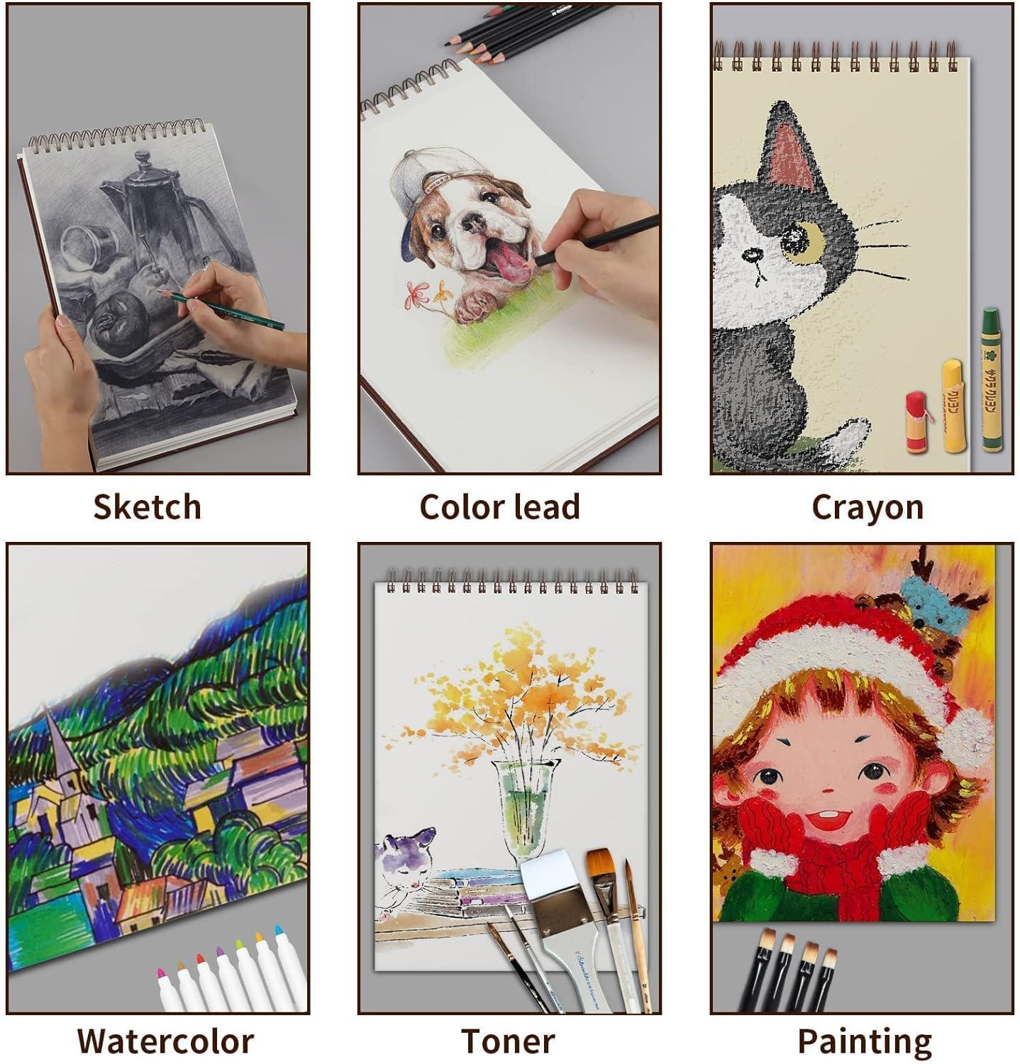  9 x 12 inches Drawing Sketch Book, 98lb/160g Sketchbook for  Adults Kids Beginners Artists, Art Drawing Book for Mixed Media, Top Spiral  Bound Drawing Pad, 2 Sketch pad Pack has 64