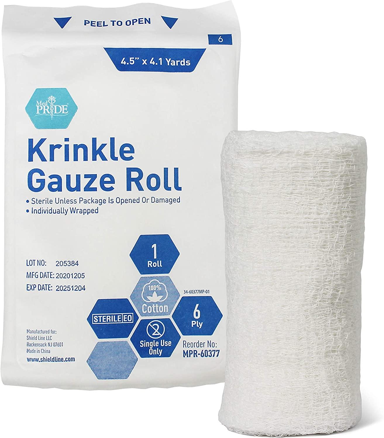 Medpride Sterile Krinkle Gauze Rolls 6 Ply Cotton Wound Dressing
