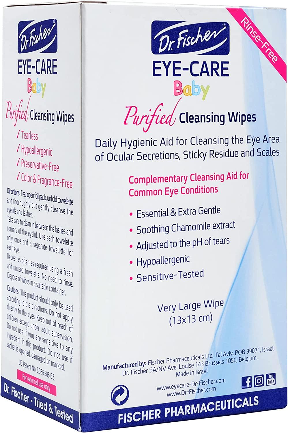 Dr. Fischer Baby Eyelid Wipes (Twin Pack) - Hypoallergenic, Pre-moistened Wipes For Conjunctivitis, Clogged Tear Ducts & Eye Irritation