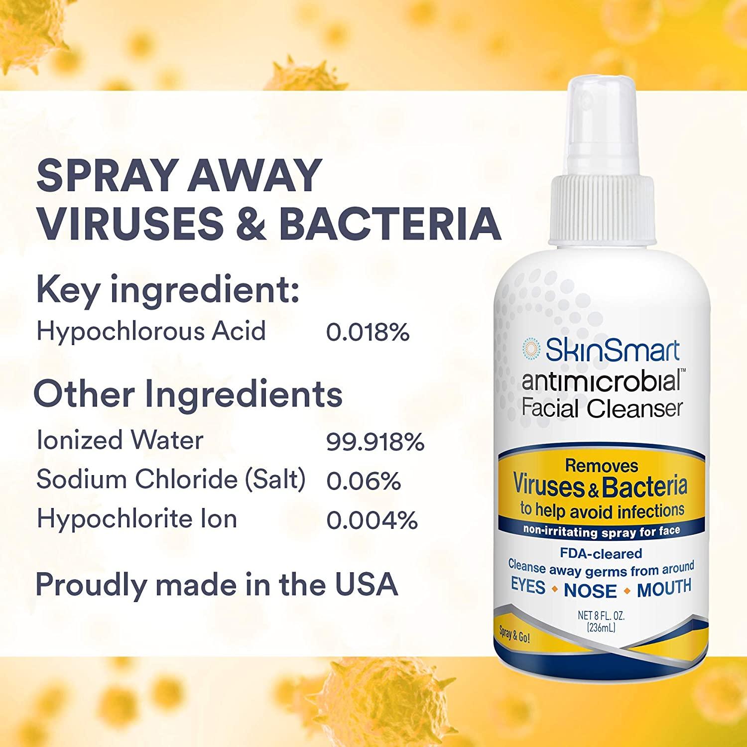 SkinSmart Antimicrobial Facial Cleanser Spray to Remove Viruses and
