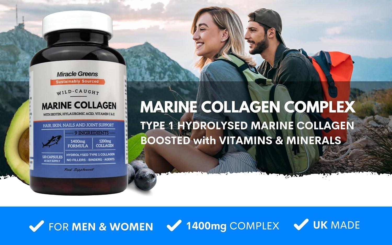 Marine Collagen 1400mg Capsules with Biotin, Hyaluronic Acid, Vitamin C
