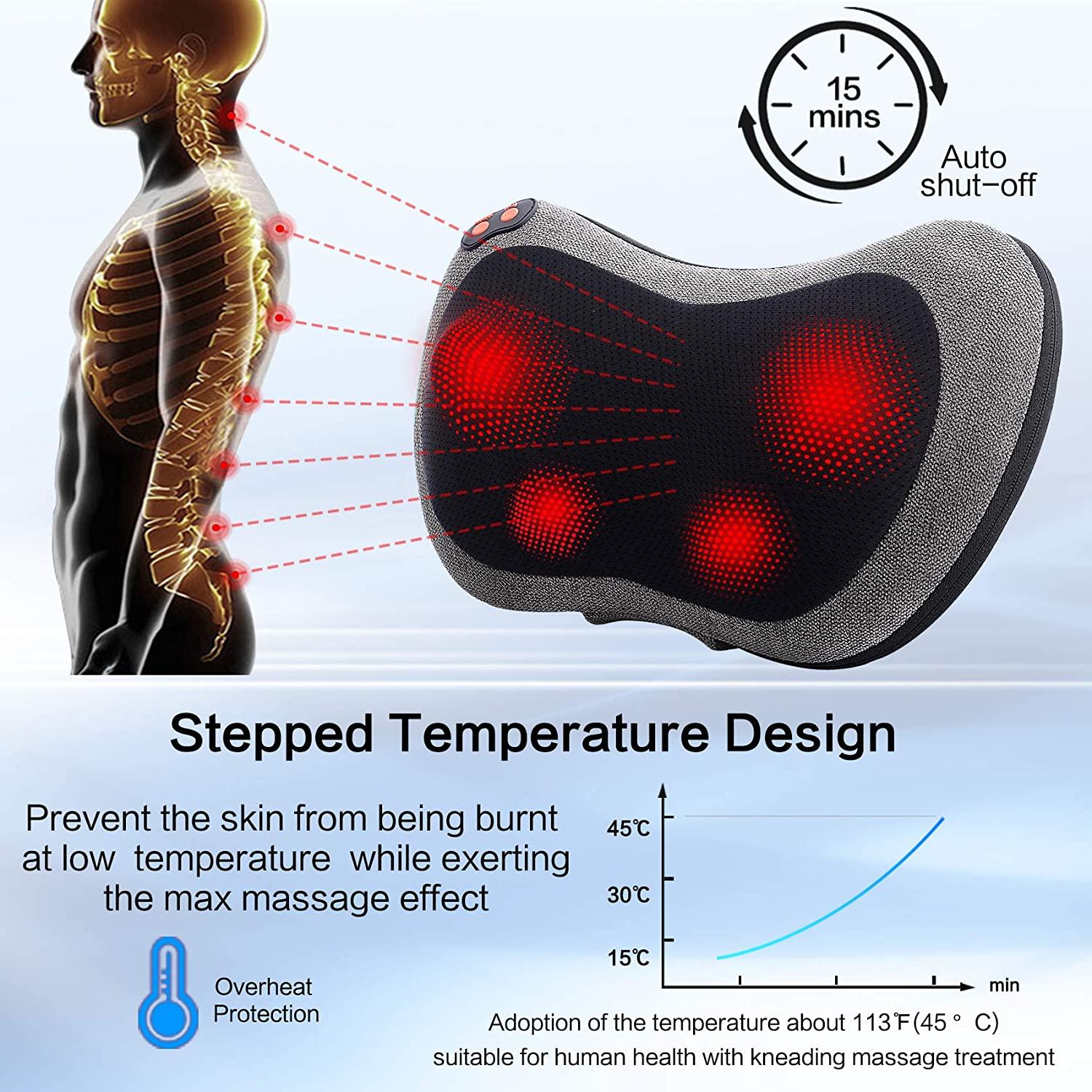 Car and Home Neck Massager Pillow with Heat - Shiatsu Back and Shoulder  Massager