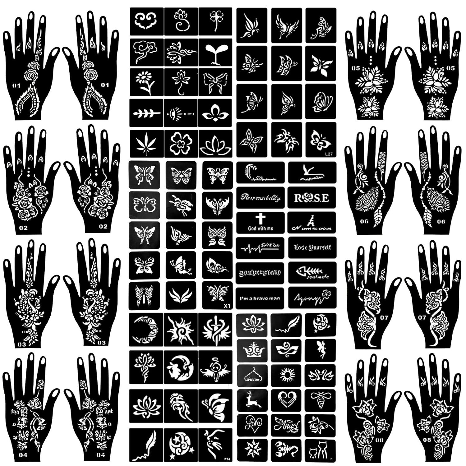GFHIH henna tattoo template 100 pieces, 22 black tattoo templates
