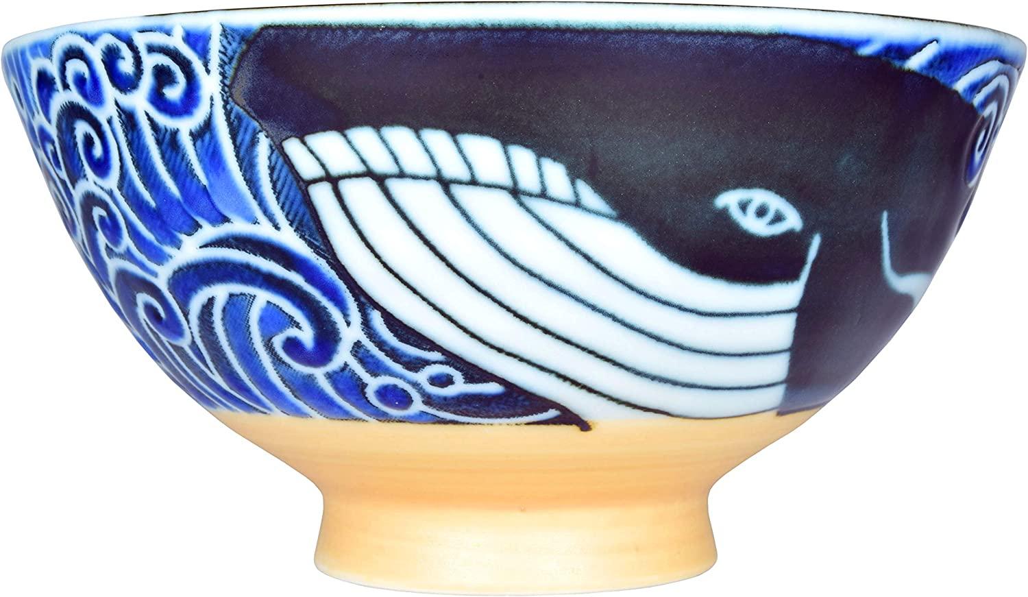 Mino Ware Japanese Rice Bowl, Rice Ramen Noodle Soup Sarada Pasta, Wave