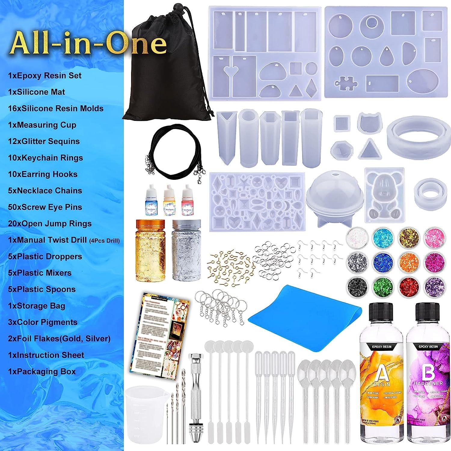 Zoncolor Epoxy Resin Silicone Molds Starter Kit - All in One Office Home  Decor Art Clear Craft Jewelry Making Kit with Storage Bag Plastic Spoons  Gold Foil Flakes Keychain Necklace Supplies Beginners