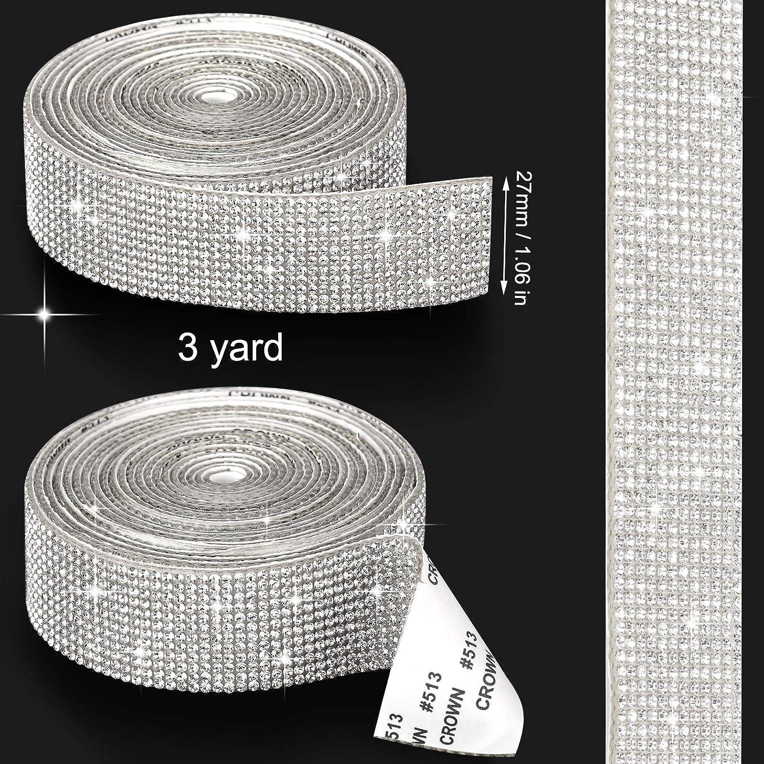 Self Adhesive Rhinestone Strips Diamond Bling Crystal Ribbon Sticker Wrap  for Craft Jewel Tape Roll with 2 mm Rhinestones for DIY Car Phone Christmas  Decoration (Silver 1.06 Inch x 3 Yards) Silver