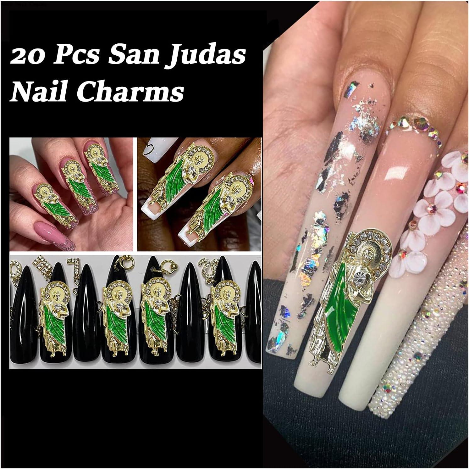 20Pcs San Judas Nail Charm Decoration San Judas 3D Nail Diamonds