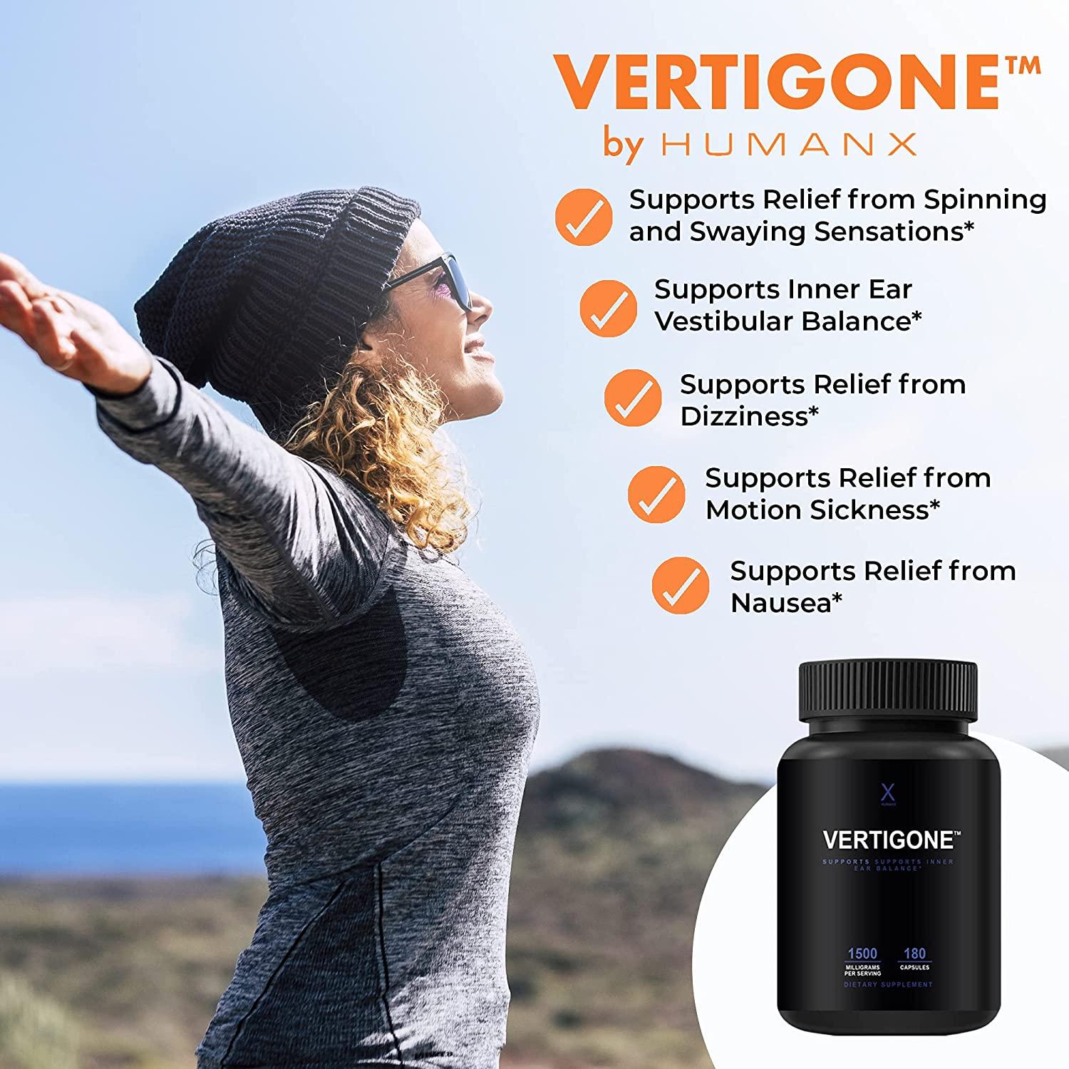 VertiGone USA Third Party Tested Vertigo Supplement for Relief from Dizziness, Nausea, and