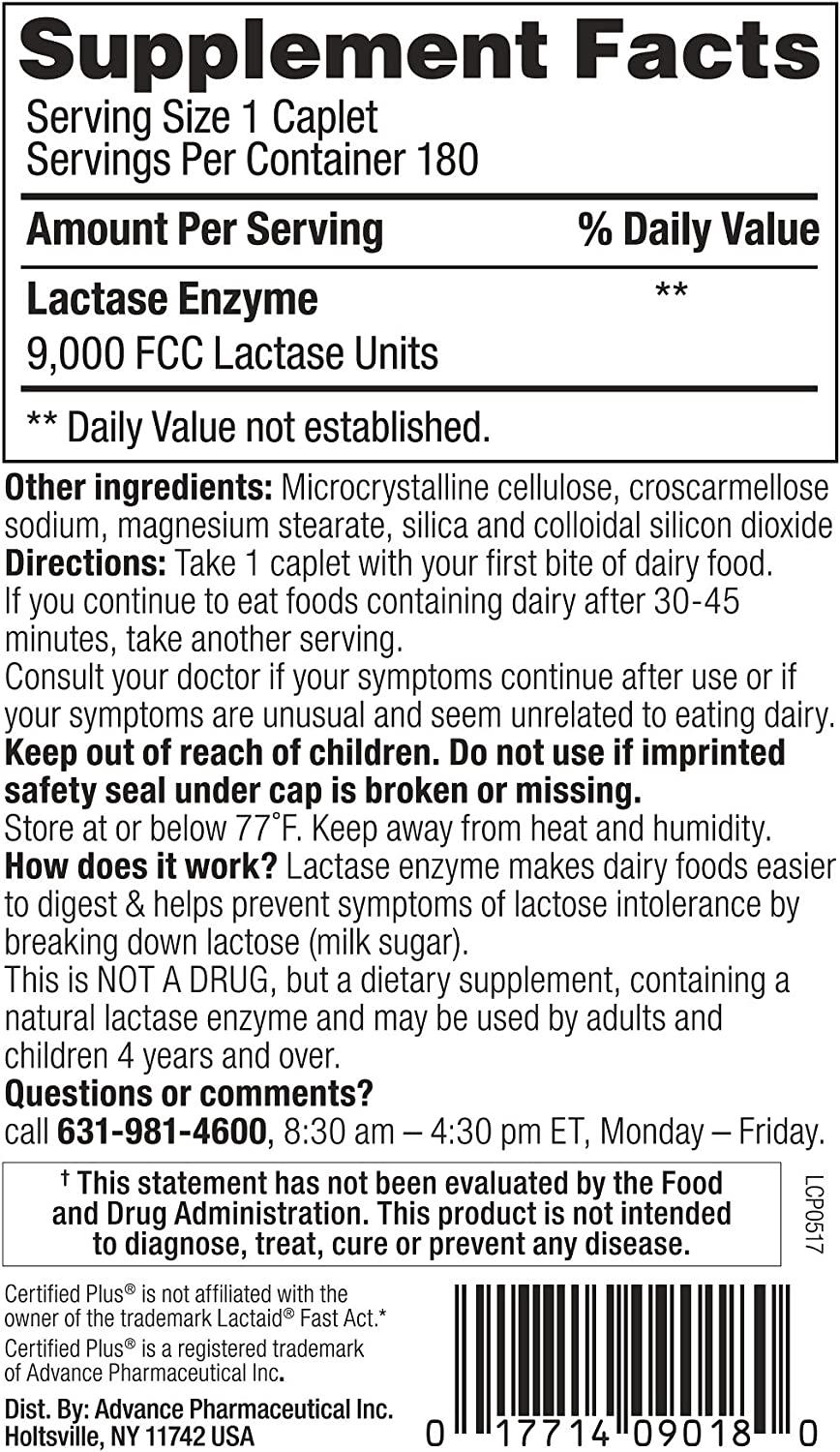 Fast Acting Lactase 360 Caplets Generic Lactase Fast Act 9000 FCC Units