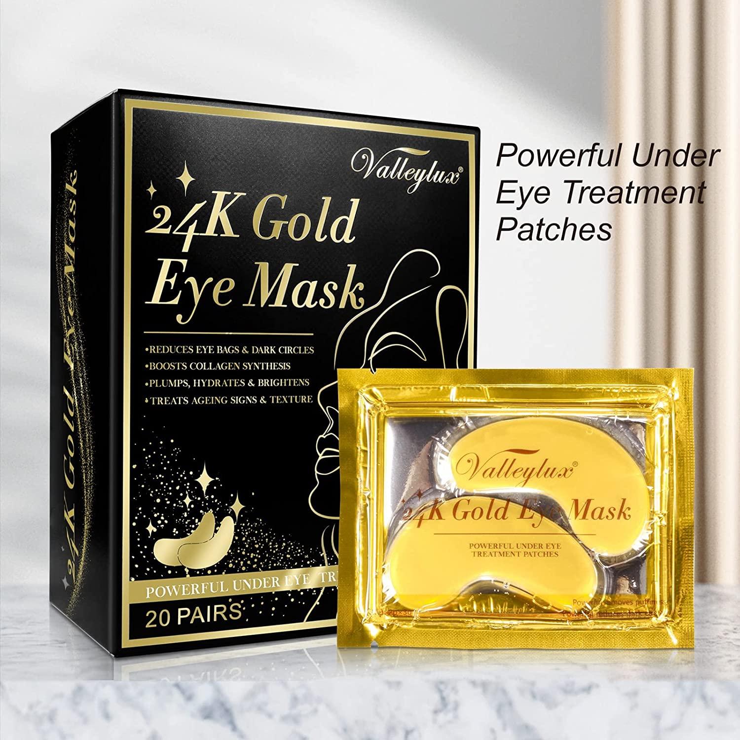 24k Gold Eye Mask 20 Pc Gel Pads Collagen Hyaluronic Acid Under Eye