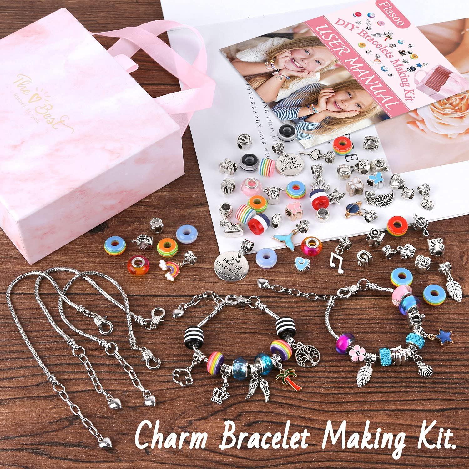 Bracelet Making Kit for Girls Flasoo 85PCs Charm Bracelets Kit with Beads Jewelry  Charms Bracelets for DIY Craft Jewelry Gift for Teen Girls