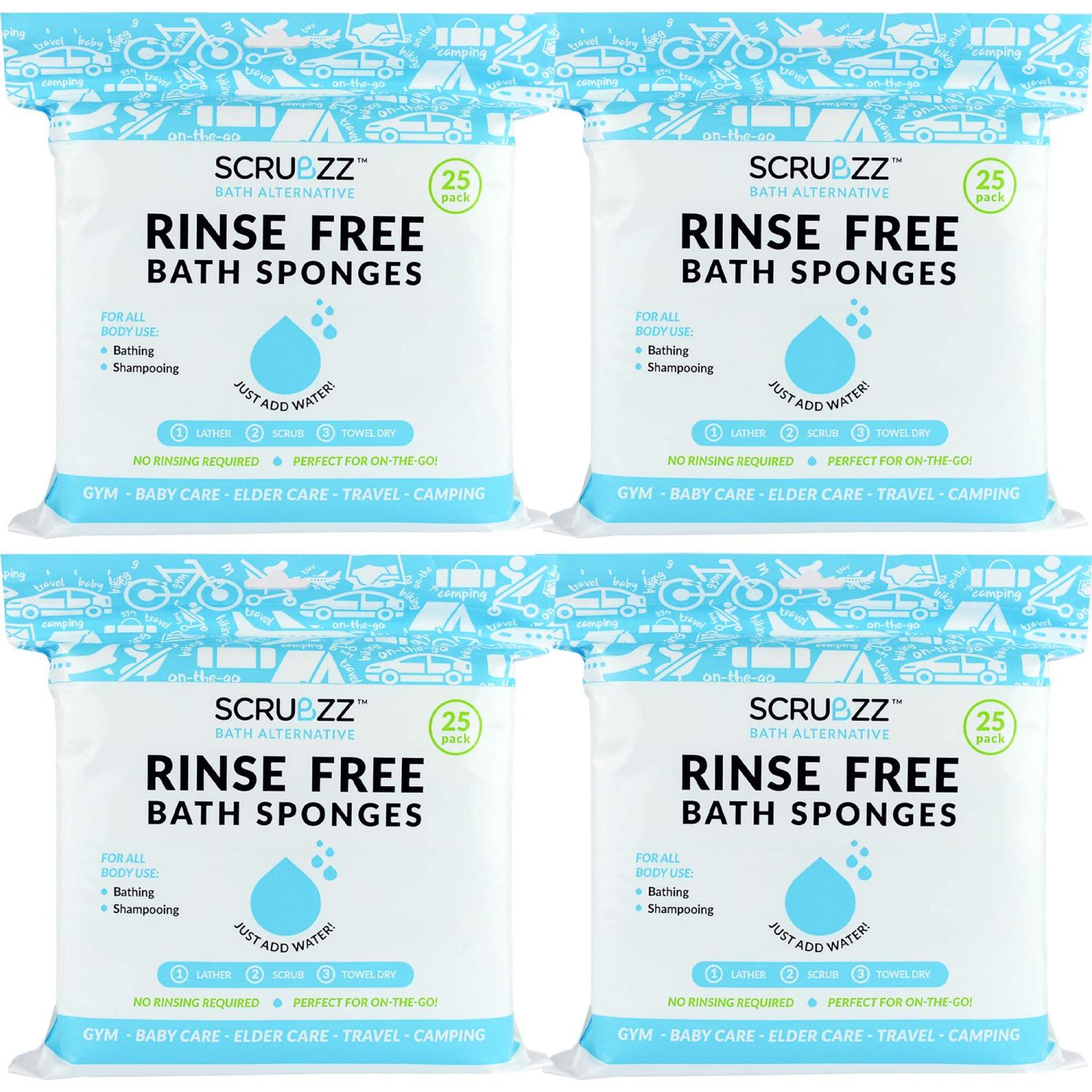 Scrubzz Disposable No Rinse Bathing Wipes (Natural, 4Pack)