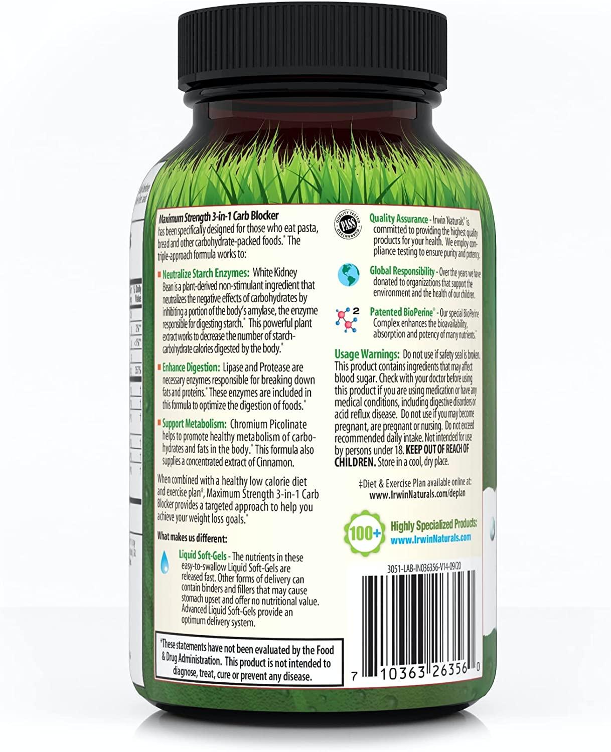 Irwin Naturals 3In1 Carb Blocker Maximum Strength 75 Liquid SoftGels