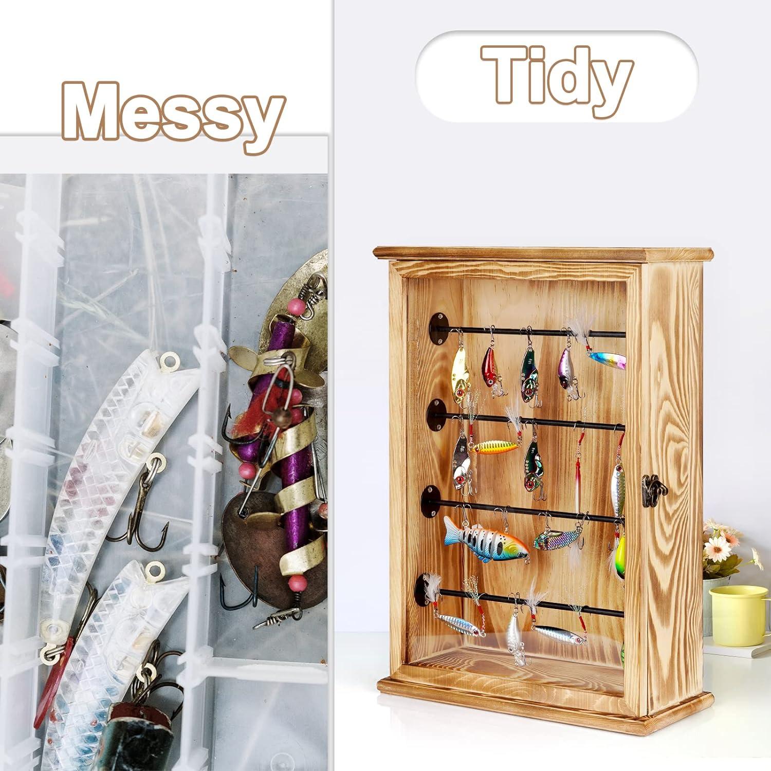 Ibnotuiy Fishing Lures Storage Display Case Wall Cabinet Tackle Box  Organizer Fishing Gifts for Men with Door and Lockable for Study Room, Man  Cave