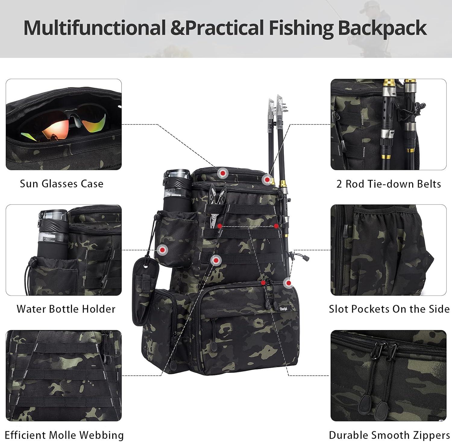 Sucipi Fishing Tackle Backpack Large WaterResistant Bag with Rod