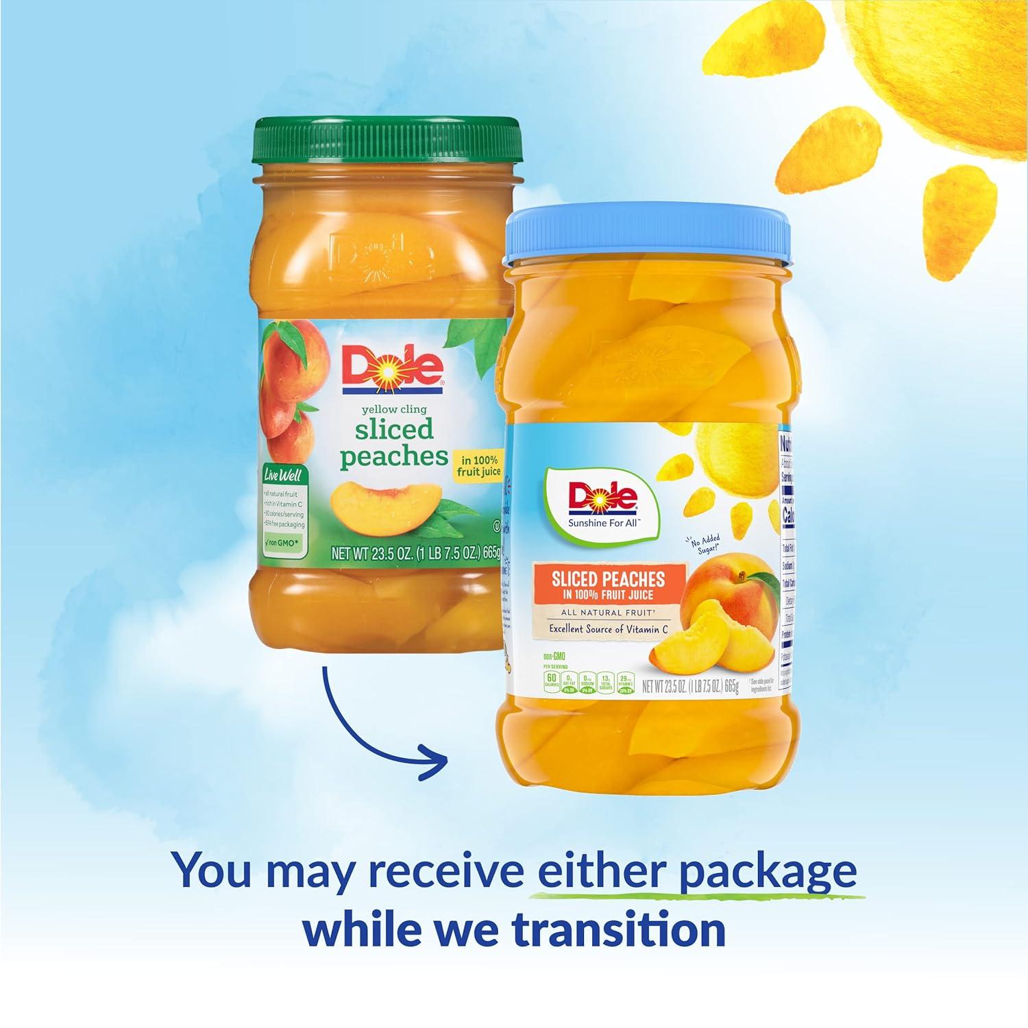 Dole Yellow Cling Sliced Peaches in 100 Fruit Juice 23.5 Oz Resealable