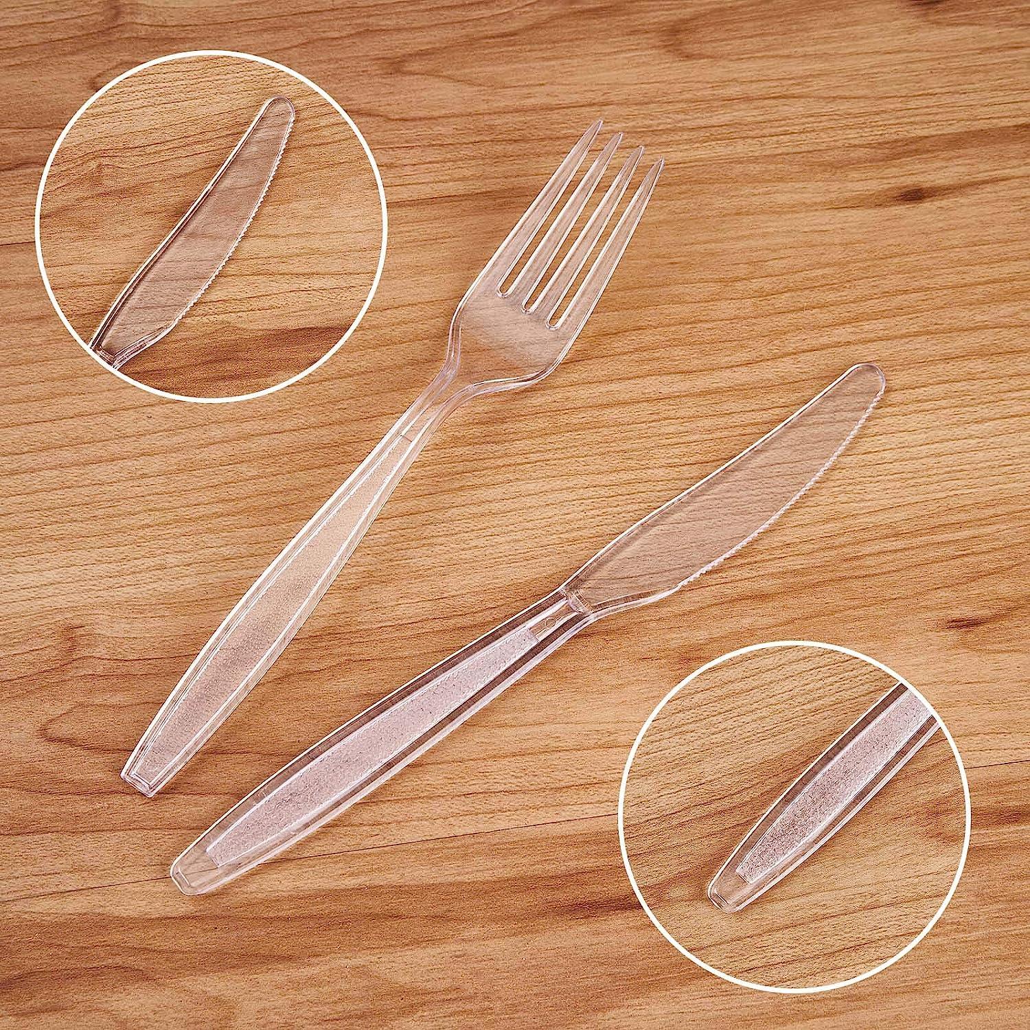  200 Count Clear Plastic Knives, Heavy Weight Disposable  Spoons Cutlery Plastic Utensils, Clear Plastic Silverware Bulk