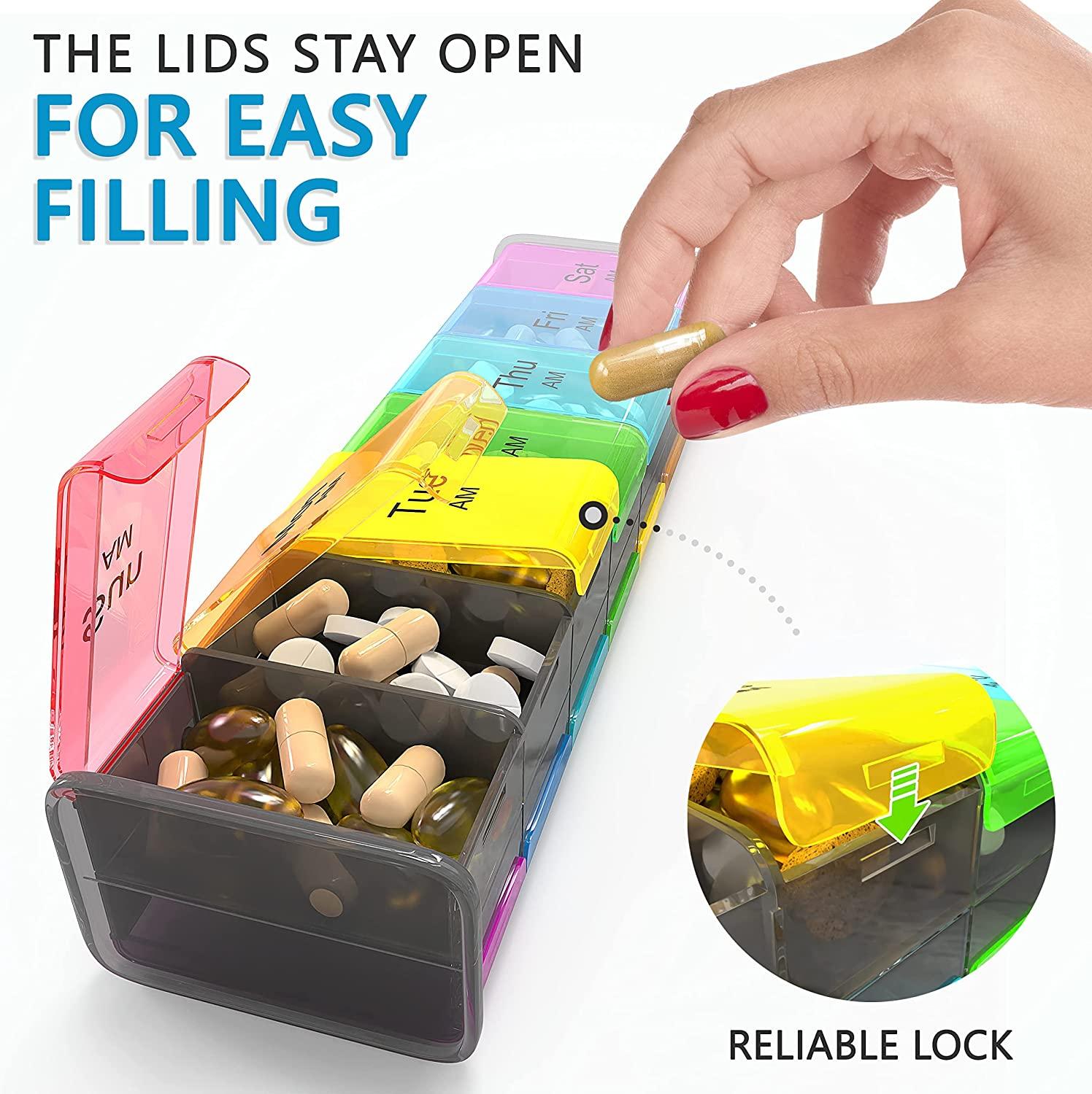 Extra Large 7 Day Pill Organizer XXL Weekly AM PM Pill Box for