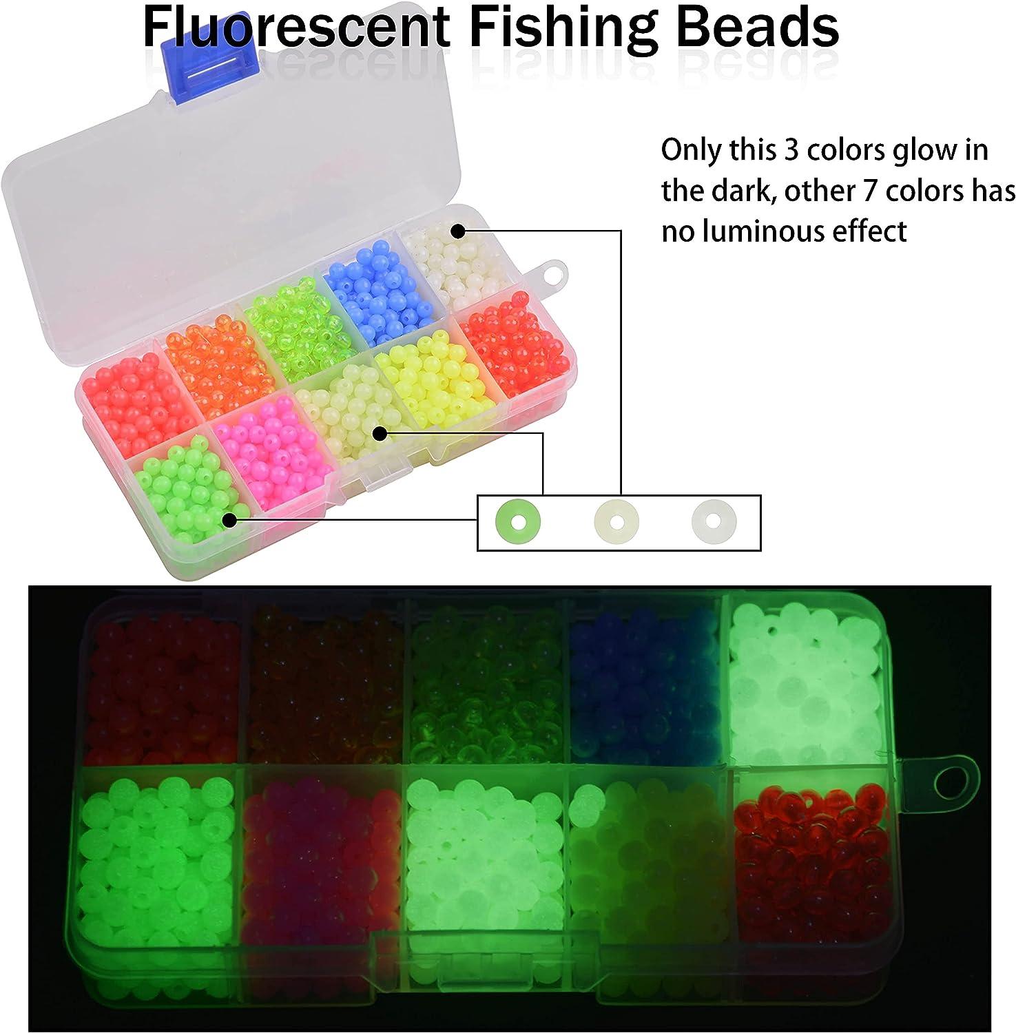 AGOOL Fishing Beads Assorted Kit, 1000pcs 5mm Round Float Glow Fishing Rig  Beads Luminous Fishing Bait Eggs Pompano Fishing Beads Fishing Tackle for  Saltwater Freshwater Fishing