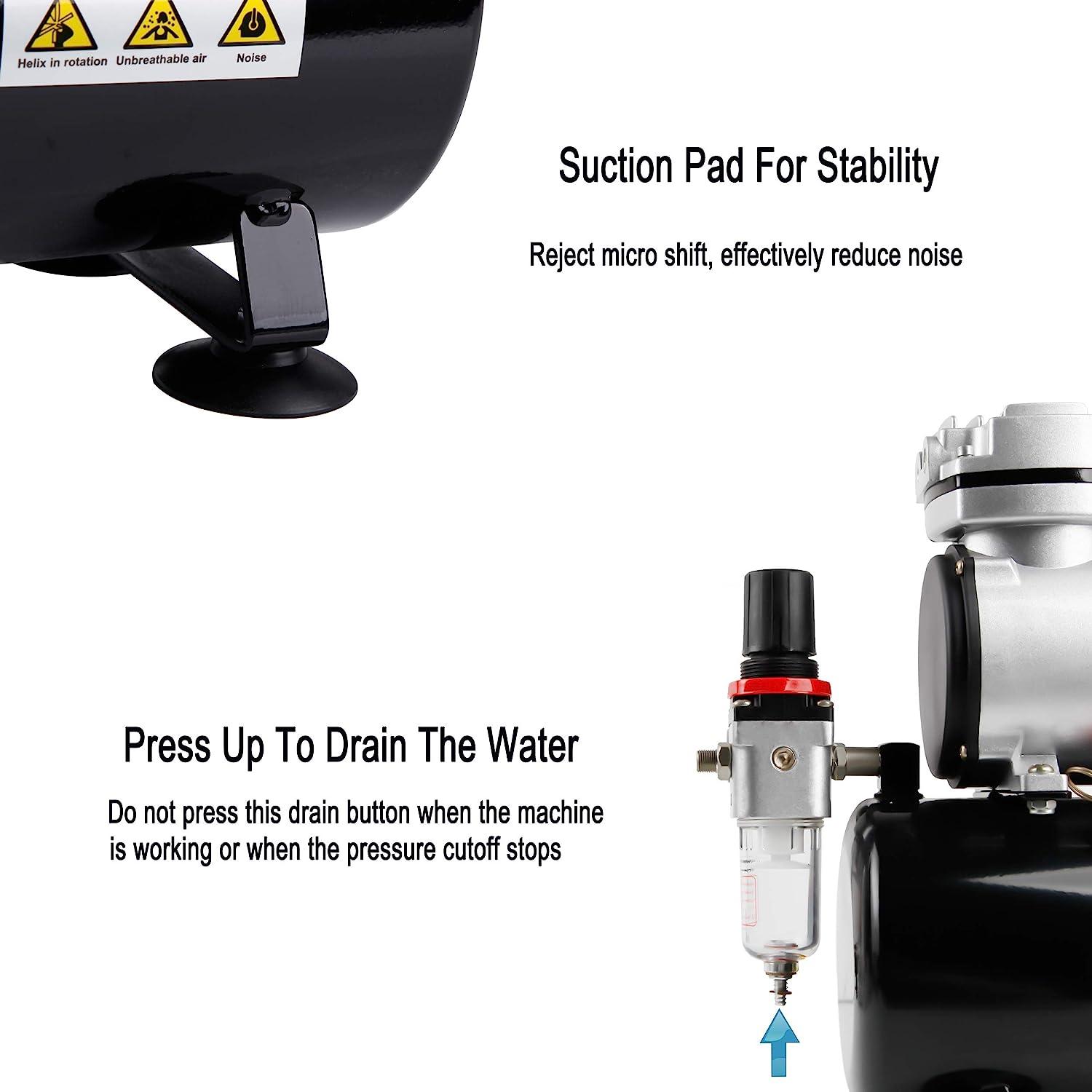 Timbertech AS186 Airbrush Compressor With 3L Tank - Oil-Free, Single Piston, Quiet For Hobby & Cake Decorating