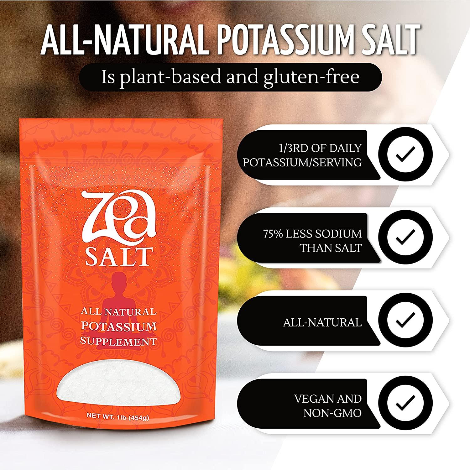 Zea Salt Substitute with Real Salt-Taste - 80 Potassium Salt Substitute for High  Blood Pressure - Organic Healthy Salt Alternative with Potassium Chloride  Natural Low Sodium Seasoning for Food - 1 lb 1 Pound (Pack of 1)