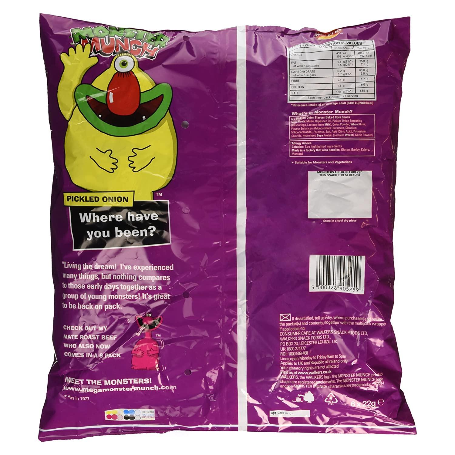 Walkers MEGA Monster Munch Pickled Onion 6 Pack Crispy Snack Delights