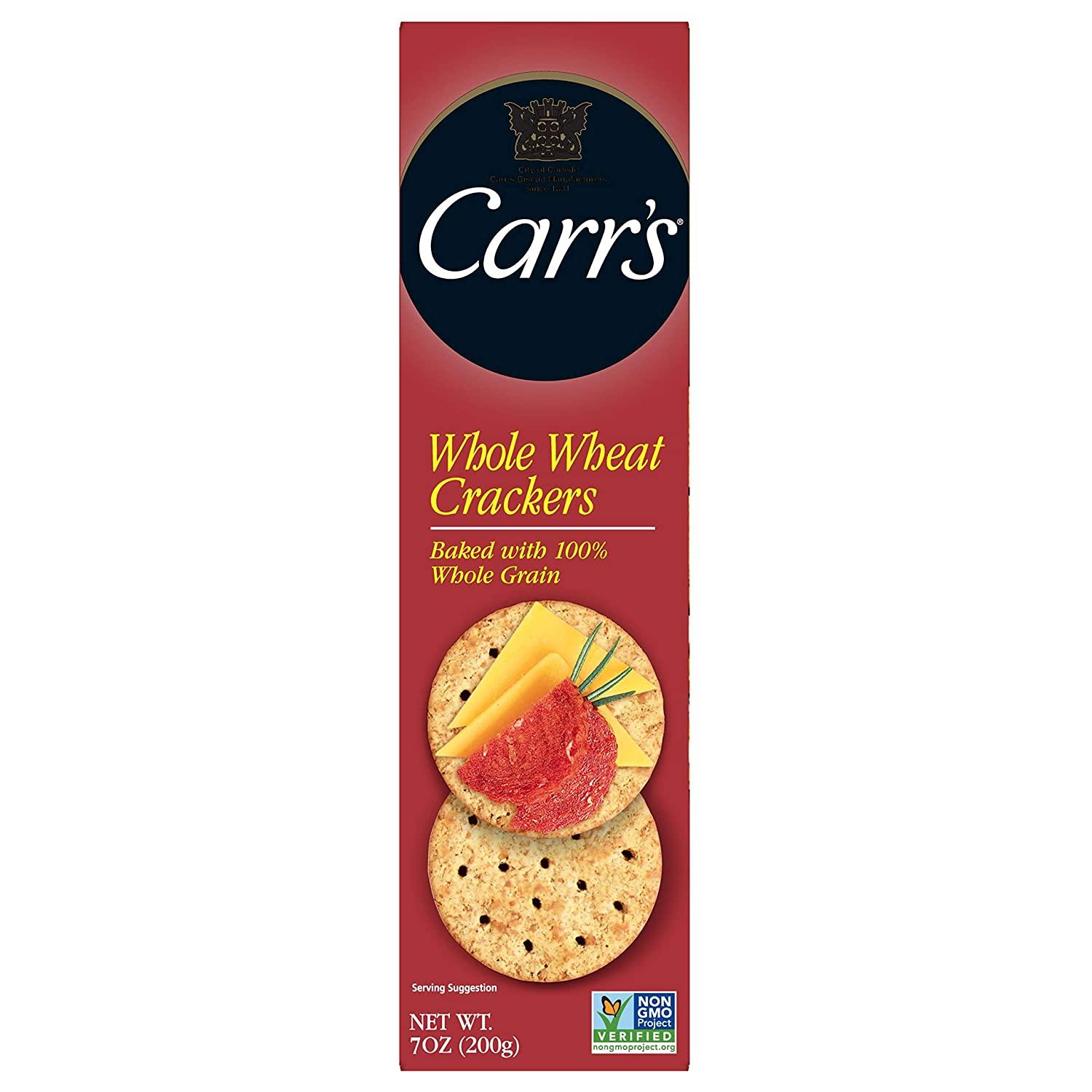 Carr's Crackers, Whole Grain Crackers, Party Snacks, Whole Wheat, 7 Ounce (Pack of 6) Whole