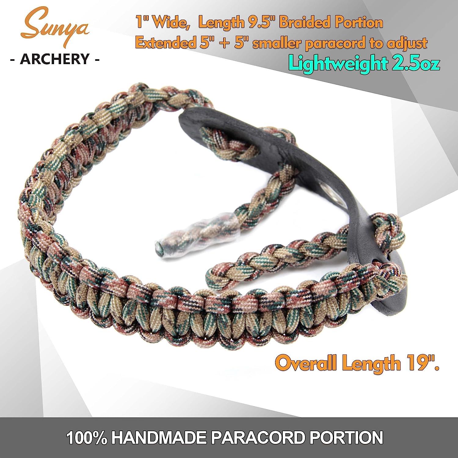 SUNYA Archery Bow Wrist Sling, 550 Paracord Strap Comfortable on Hand.100 Full Grain Leather