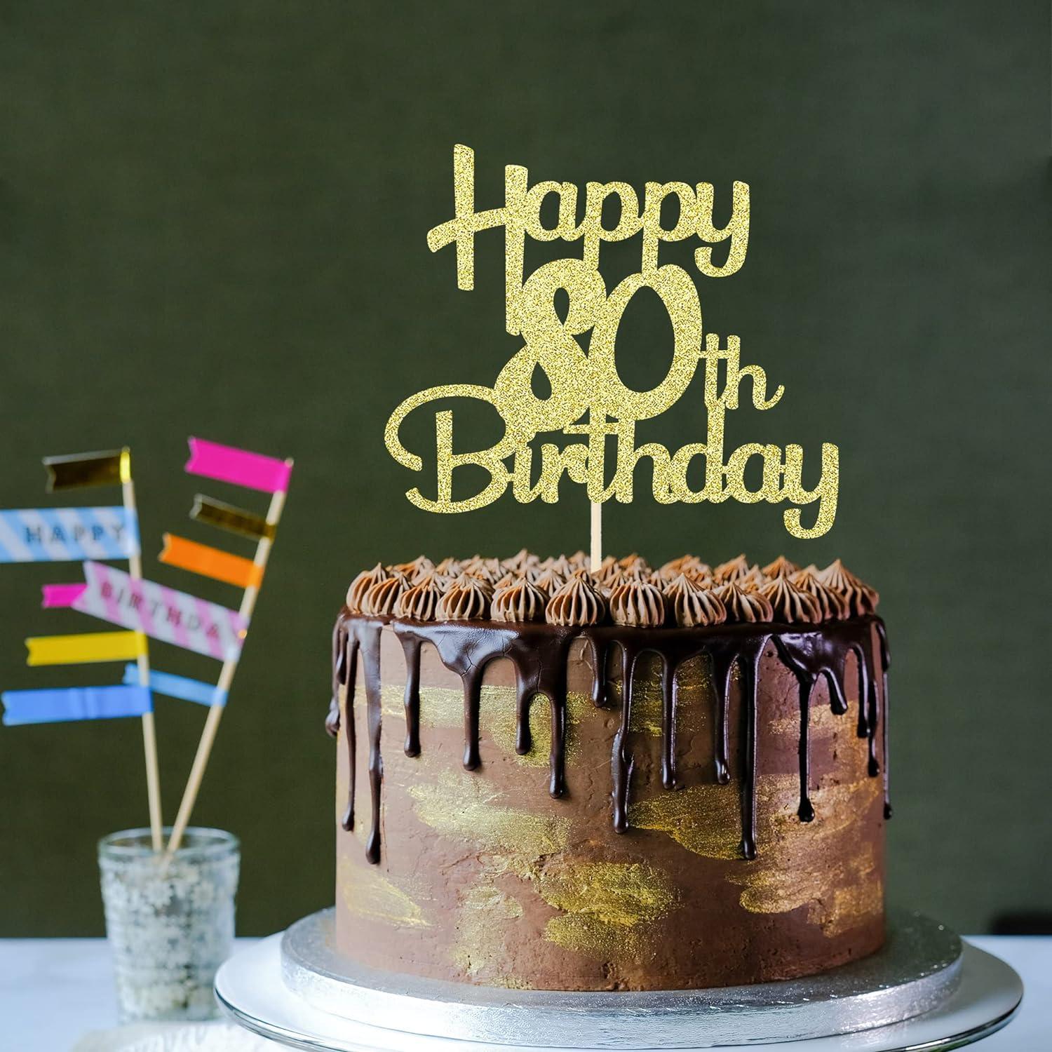 Sotpot 1 confezione di topper per torta per 80° compleanno, double-face, argento glitterato, con motivo a stella, decorazione per torta per 80° compleanno