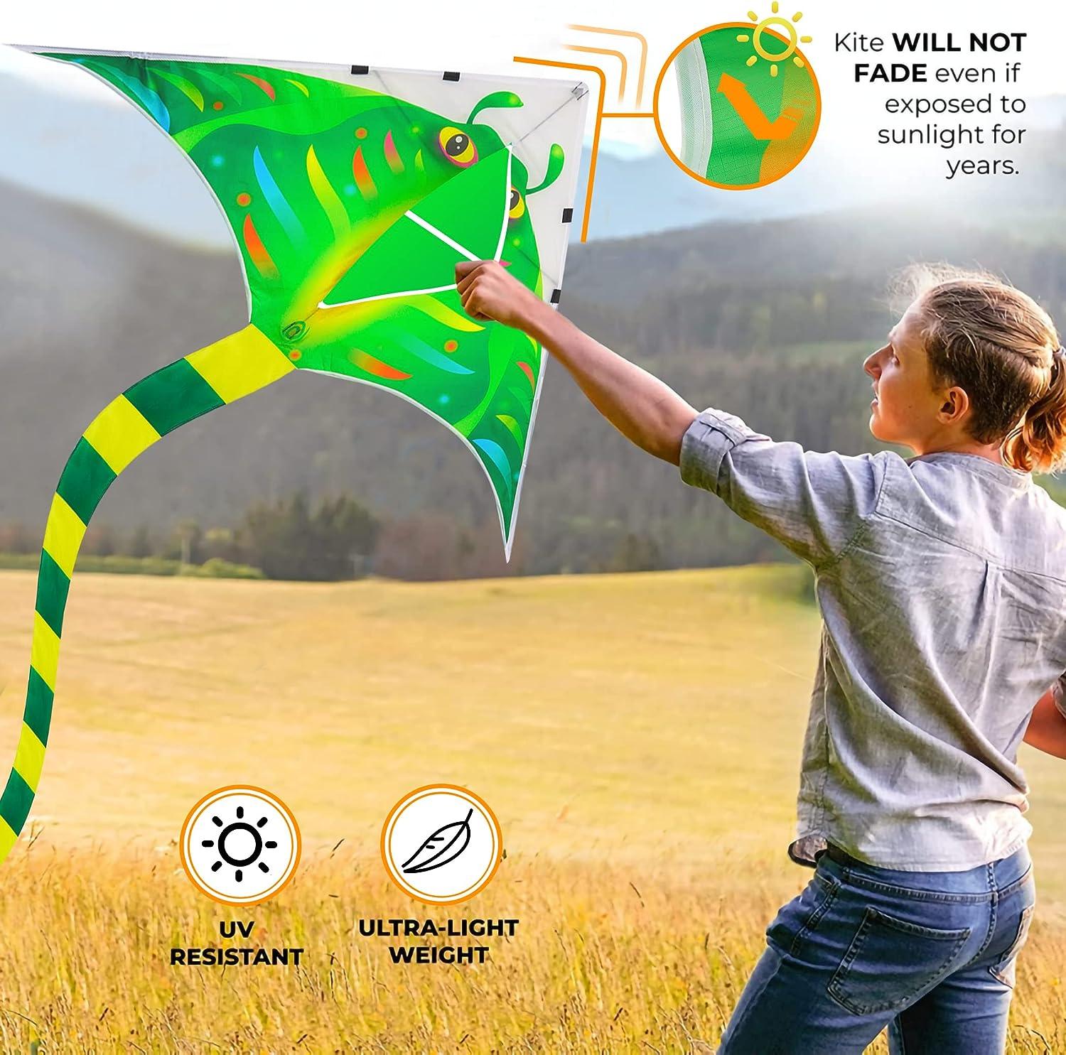 4 Pack Kites - Large Fire Dragon Kite Green Snake Kite Devil Fish Kite Red  Mollusc Octopus with Long Colorful Tail for Kids Adults Outdoor Game  Activities Fire Dragon+Snake+Devil Fish+Octopus
