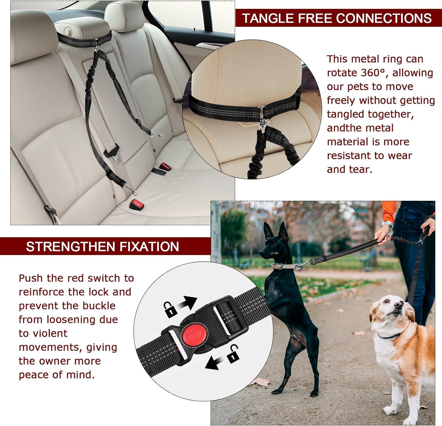 Deaguid Dog Seat Belts Double Dog Car Seat Belts Adjustable