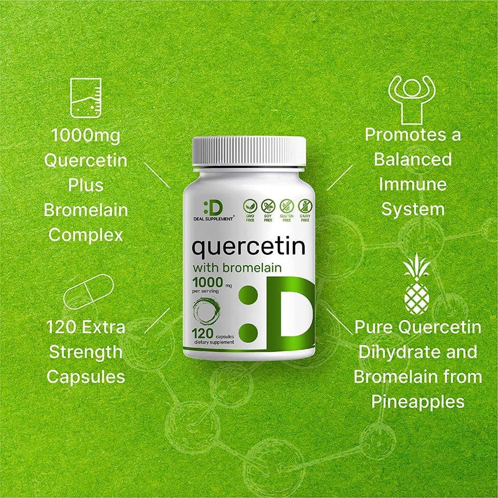 Quercetin 1000mg & Bromelain Formula 120 Capsules Immune Support