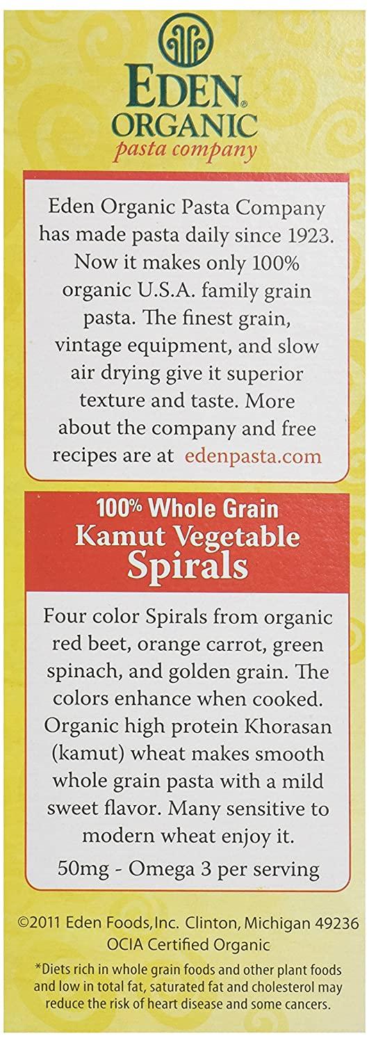 Eden Organic Kamut Vegetable Spirals, 12 oz, 100 Whole Grain, NonGMO,