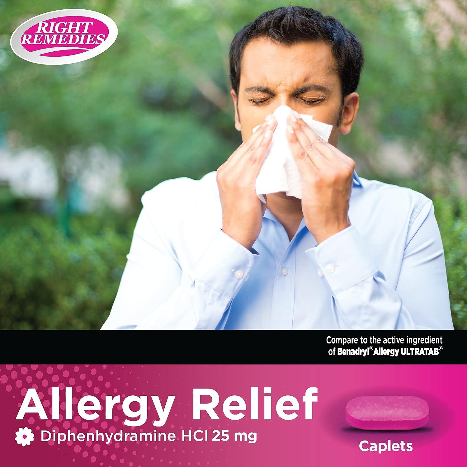 RIGHT REMEDIES Allergy Relief Antihistamine Diphenhydramine HCl 25mg Generic Benadryl Ultratabs