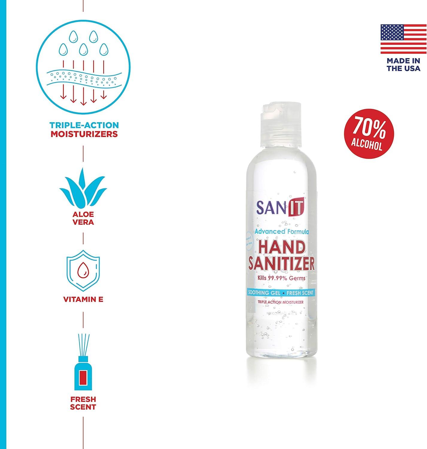 Sanit Moisturizing Hand Sanitizer Gel 70% Alcohol - 2 Pack 4 oz - Made in  USA - Kills 99.99% Germs with Vitamin E and Aloe Vera - Fresh Scent  Soothing Formula | Buy Now with Express International Delivery | GoSupps.com