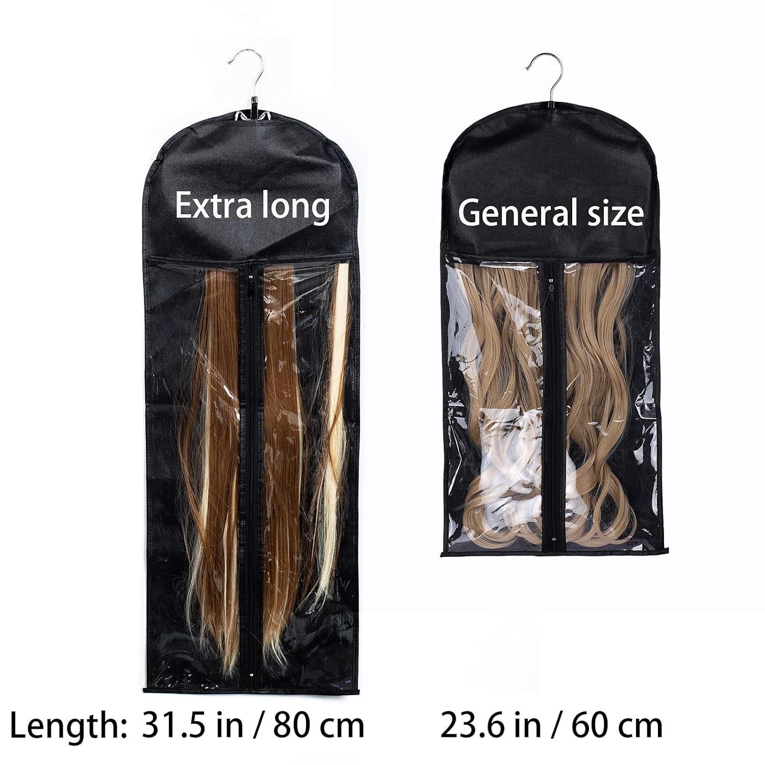 3 Pack Extra Long Wig Storage Bag with Hanger Hair Extension Holder  Hairpieces Storage Bag Wigs Carrier Case for Store Style Human Synthetic  Hair Black Color Black color-31.5 in
