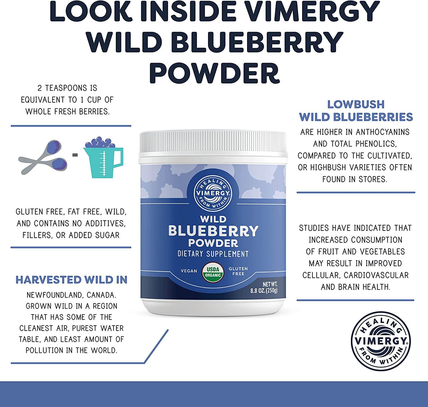Vimergy USDA Organic Wild Blueberry Powder NonGMO, GlutenFree, Vegan 250g