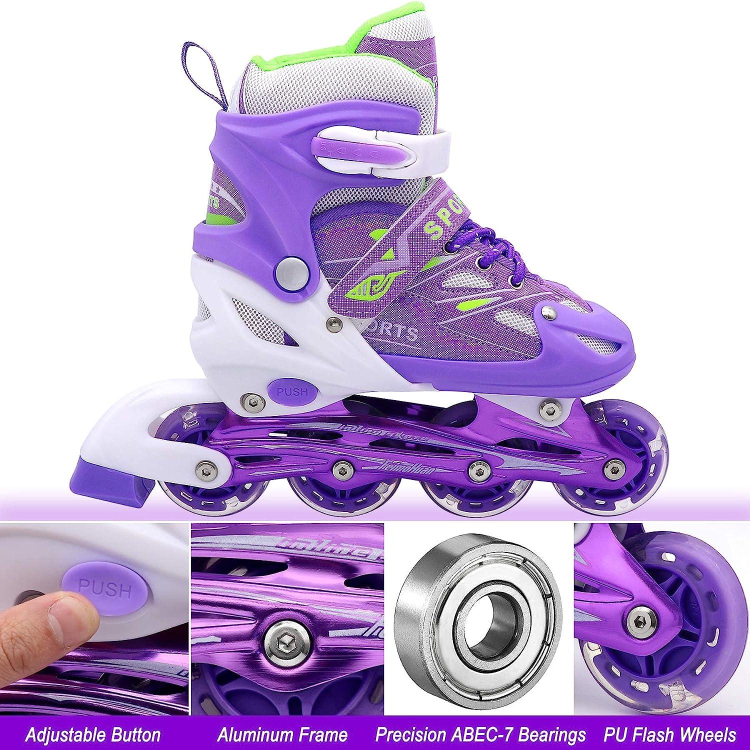 PETUOL Kids Adjustable Roller Skates Full Light Up Wheels Girls
