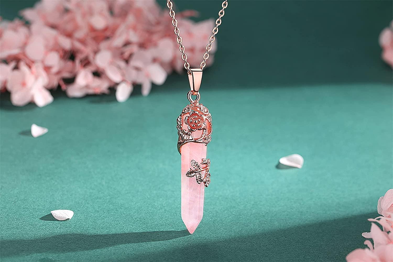 Amazon.com: MAIBAOTA Tree of Life Wire Wrapped Rose Quartz Crystal Necklace  And Flower Wrapped Rose Quartz Healing Crystal Point Pendant Necklaces :  Health & Household