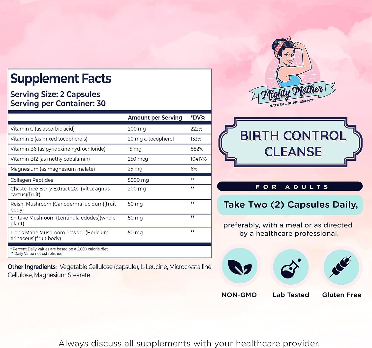 Mighty Mother Birth Control Cleanse Capsules Fertility Supplement 60